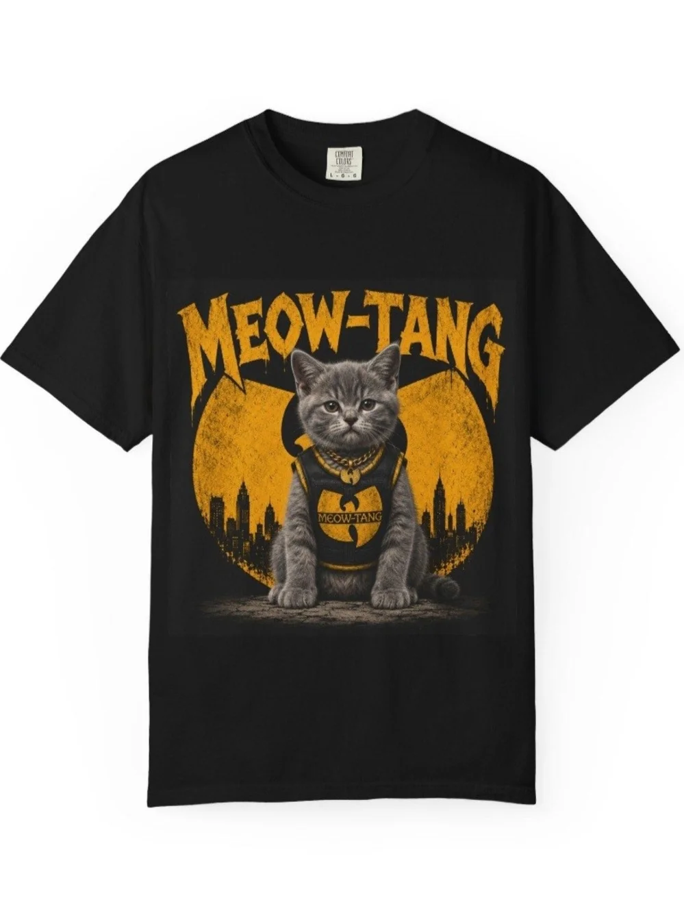 Black & Gold 'Meow-Tang' Graphic Cat Tee